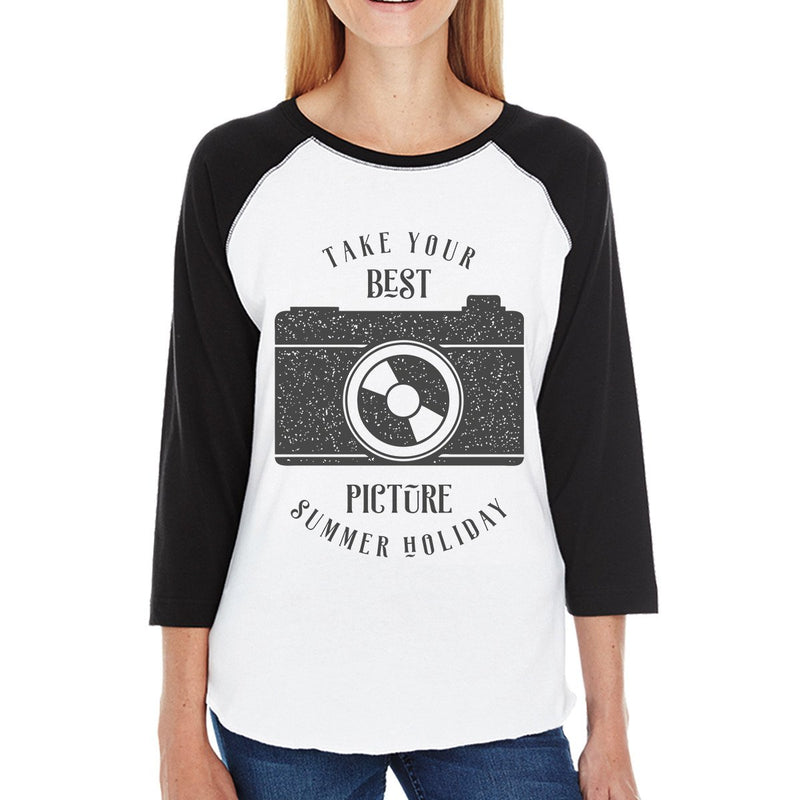 Take Your Best Picture Summer Holiday Womens Black And White Baseball Shirt