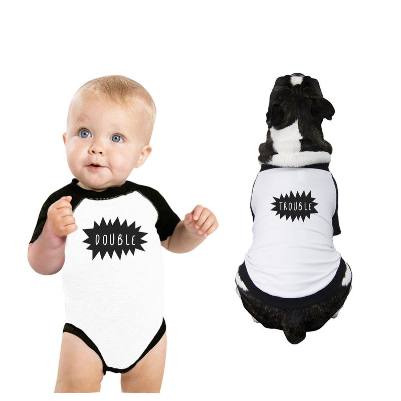 Double Trouble Baby and Pet Matching Black And White Baseball Shirts