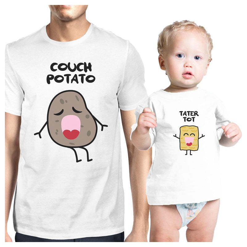 Couch Potato Tater Tot Dad and Baby Matching White Shirt