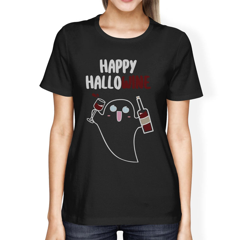 Happy Hallowine Ghost Wine Womens Black Shirt