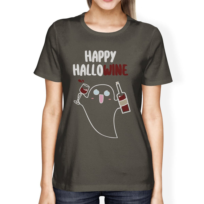 Happy Hallowine Ghost Wine Womens Dark Grey Shirt