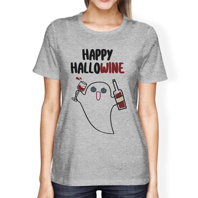 Happy Hallowine Ghost Wine Womens Grey Shirt