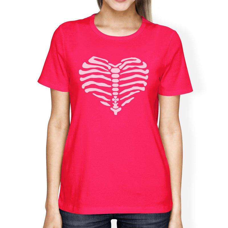 Skeleton Heart Womens Hot Pink Shirt