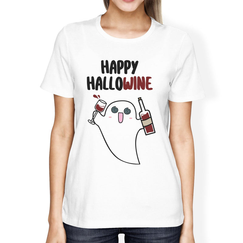 Happy Hallowine Ghost Wine Womens White Shirt