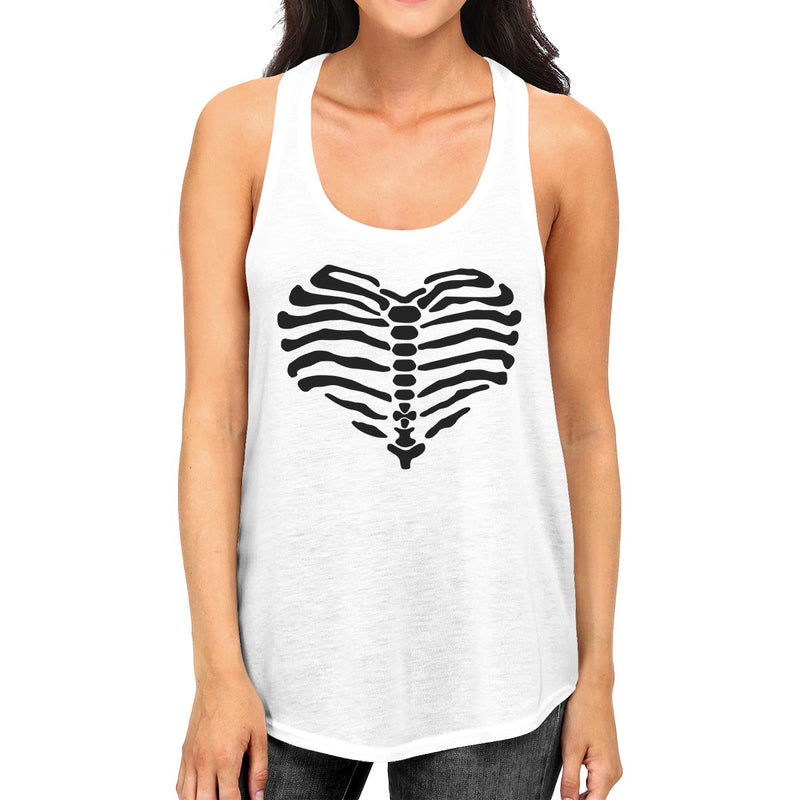 Skeleton Heart Womens White Tank Top