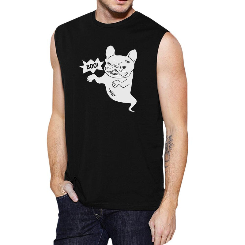 Boo French Bulldog Ghost Mens Black Muscle Top