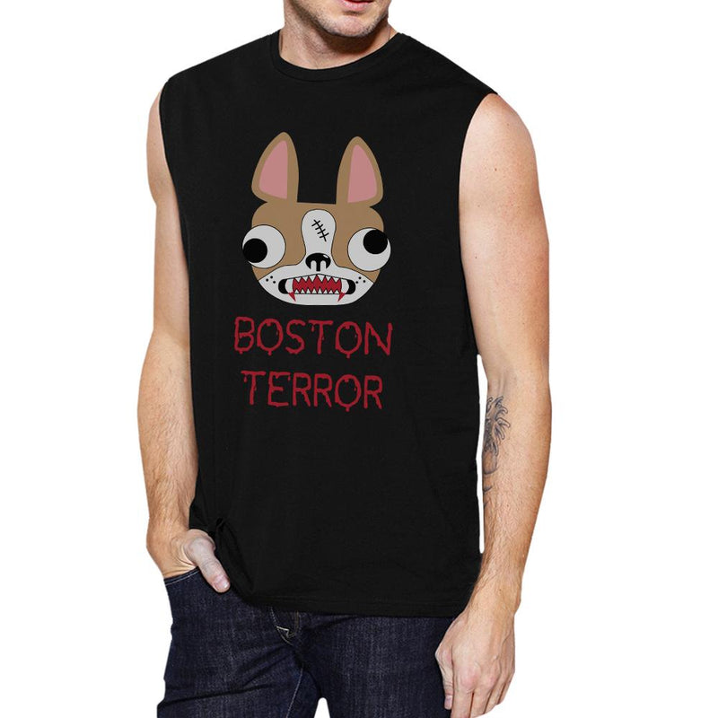Boston Terror Terrier Mens Black Muscle Top