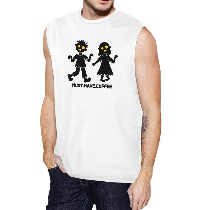 Must Have Coffee Zombies Mens White Muscle Top