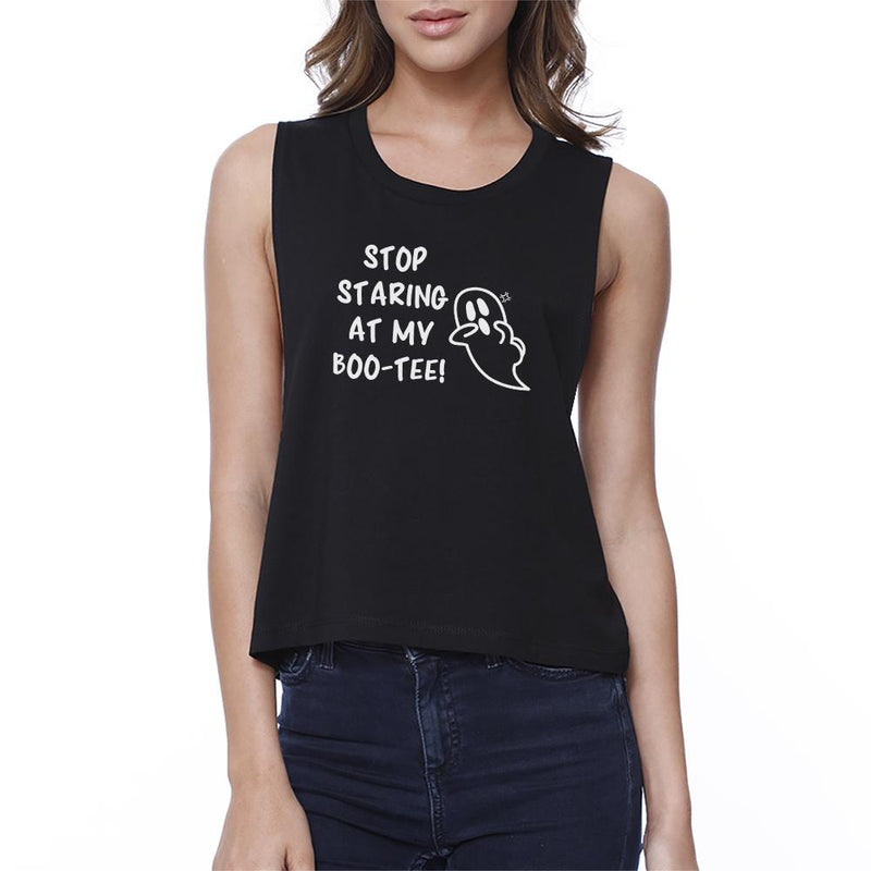 Stop Staring At My Boo-Tee Ghost Womens Black Crop Top