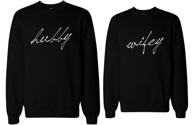 Hubby and Wifey Couple Sweatshirts Funny Matching Outfit for Couples