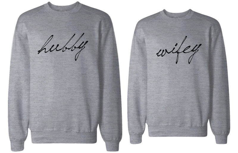 HUBBY and WIFEY Couple Sweatshirts Funny Matching Grey Outfit for Couples