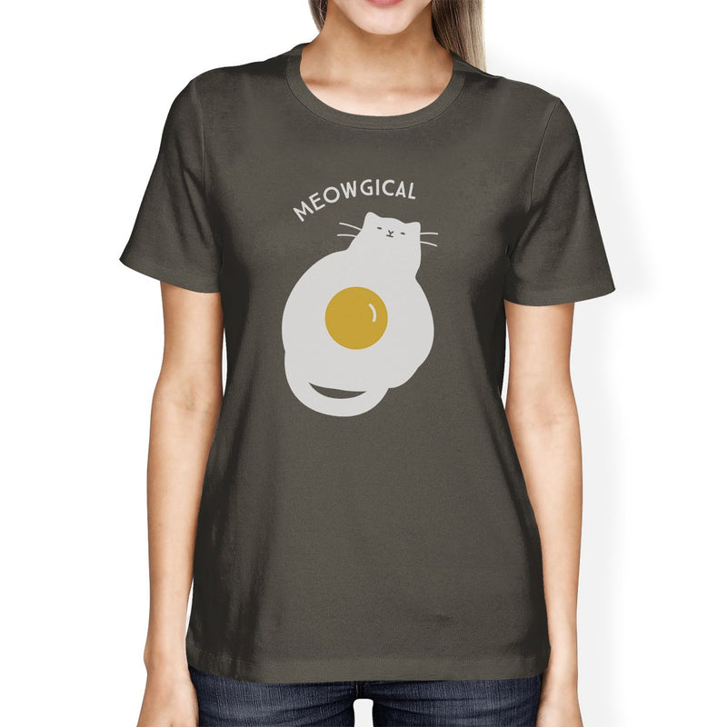 Meowgical Cat And Fried Egg Womens Dark Grey Shirt