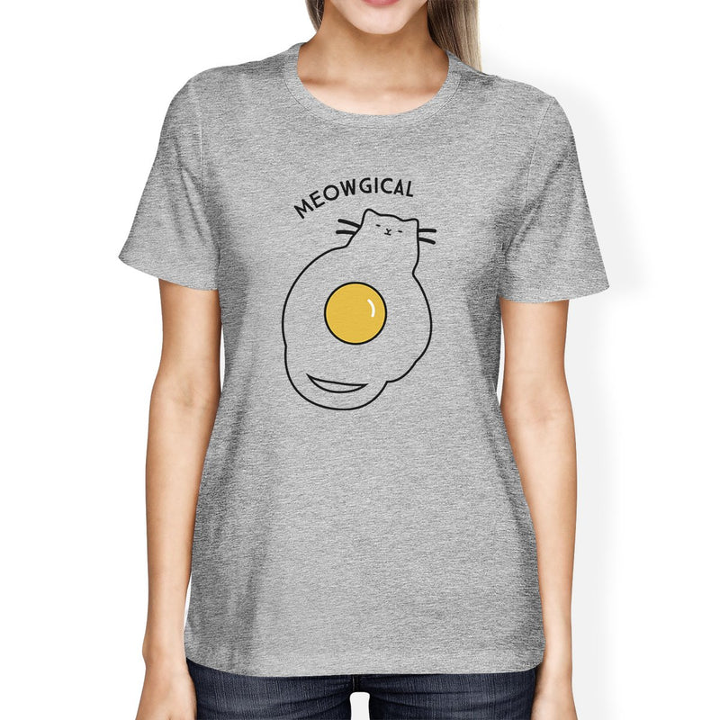 Meowgical Cat And Fried Egg Womens Grey Shirt