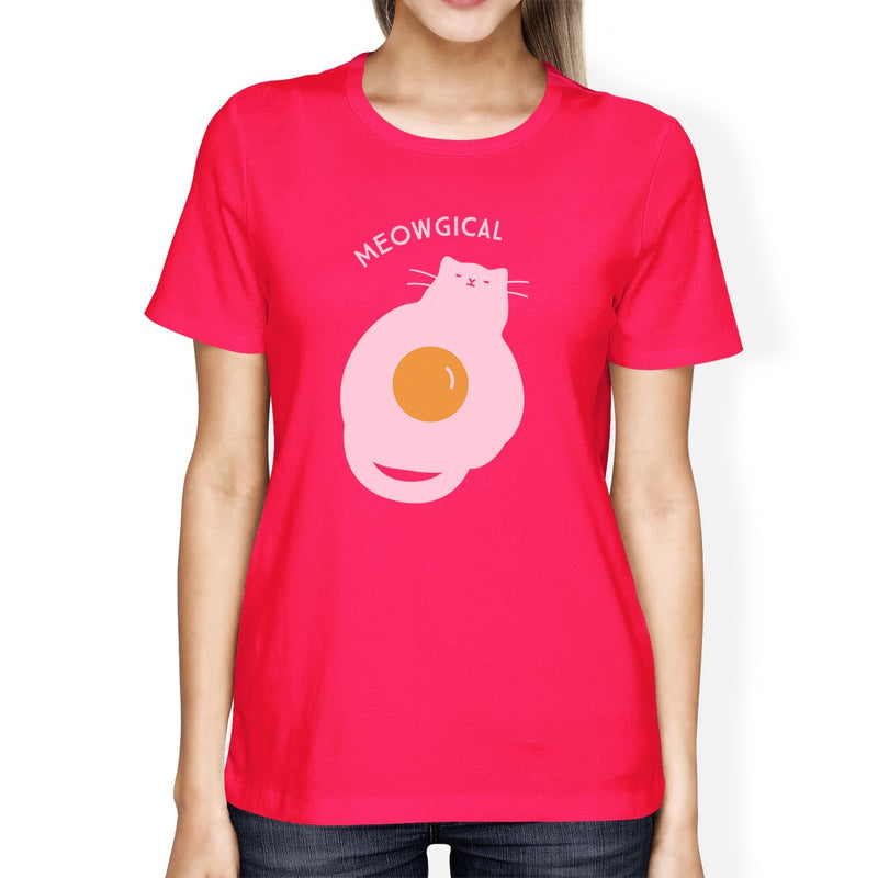 Meowgical Cat And Fried Egg Womens Hot Pink Shirt