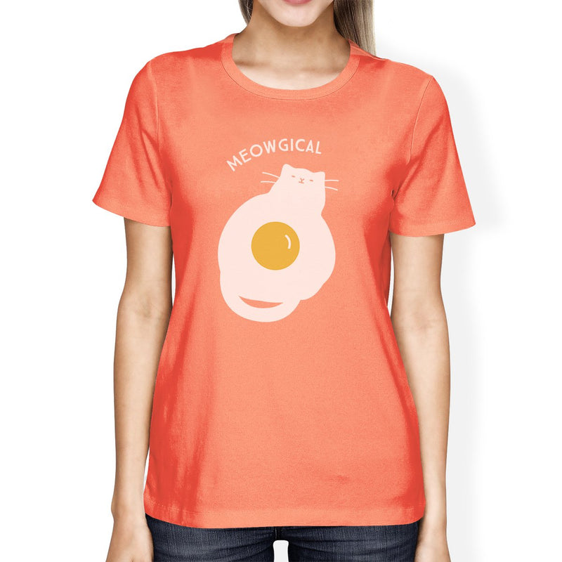 Meowgical Cat And Fried Egg Womens Peach Shirt