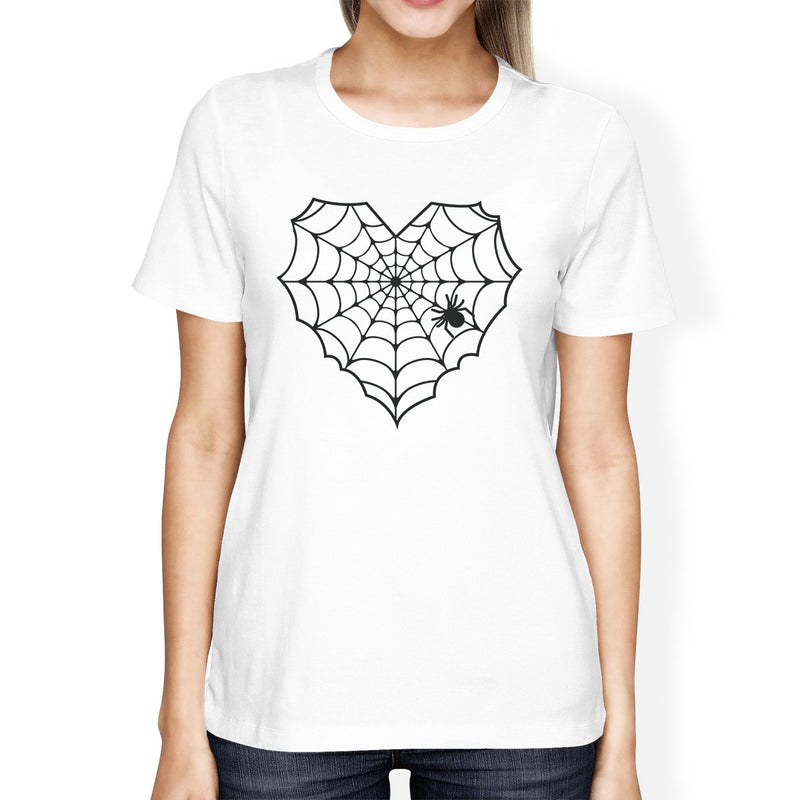 Heart Spider Web Womens White Shirt