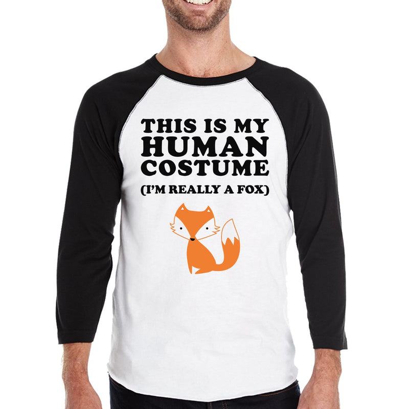 This Is My Human Costume Fox Mens Black And White Baseball Shirt