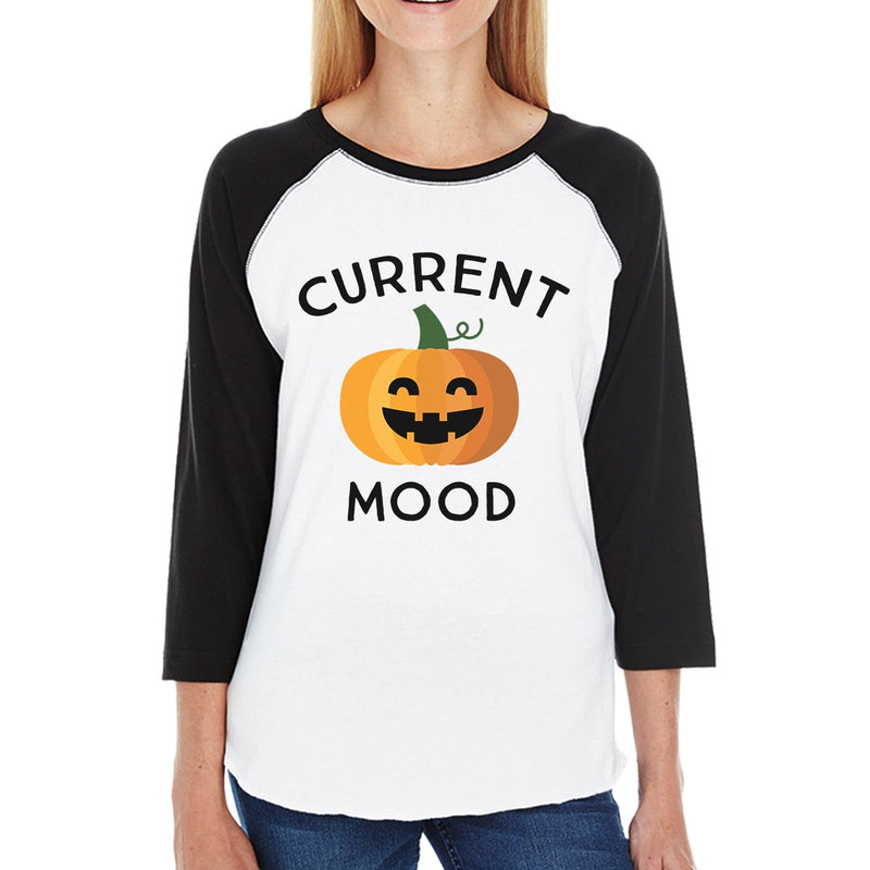 Pumpkin Current Mood Womens Black And White Baseball Shirt