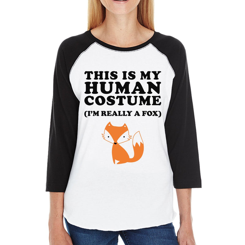 This Is My Human Costume Fox Womens Black And White Baseball Shirt
