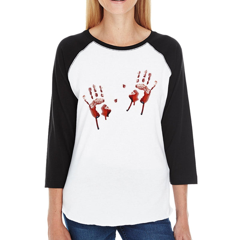 Bloody Handprints Womens Black And White Baseball Shirt