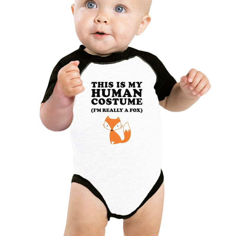 This Is My Human Costume Fox Baby Black And White Baseball Shirt