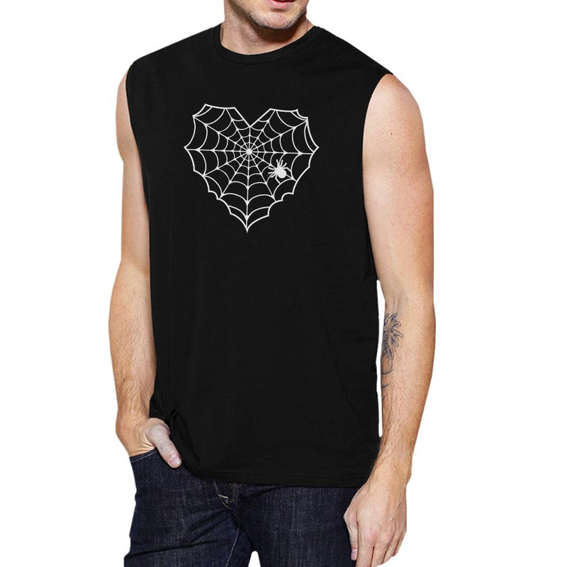 Heart Spider Web Mens Black Muscle Top
