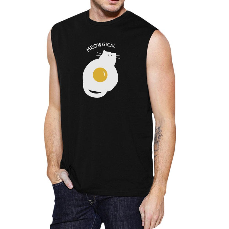 Meowgical Cat And Fried Egg Mens Black Muscle Top