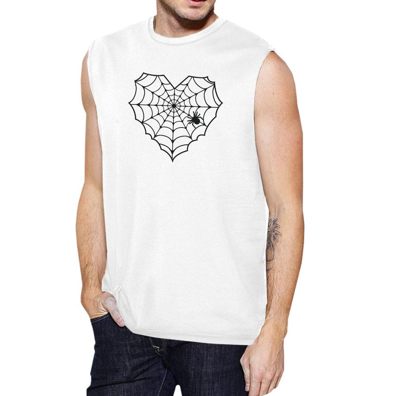 Heart Spider Web Mens White Muscle Top