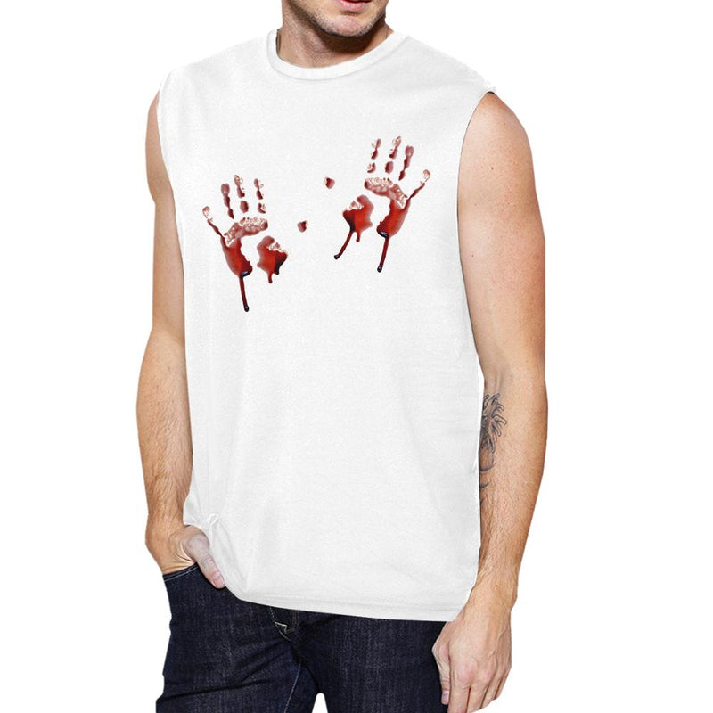 Bloody Handprints Mens White Muscle Top
