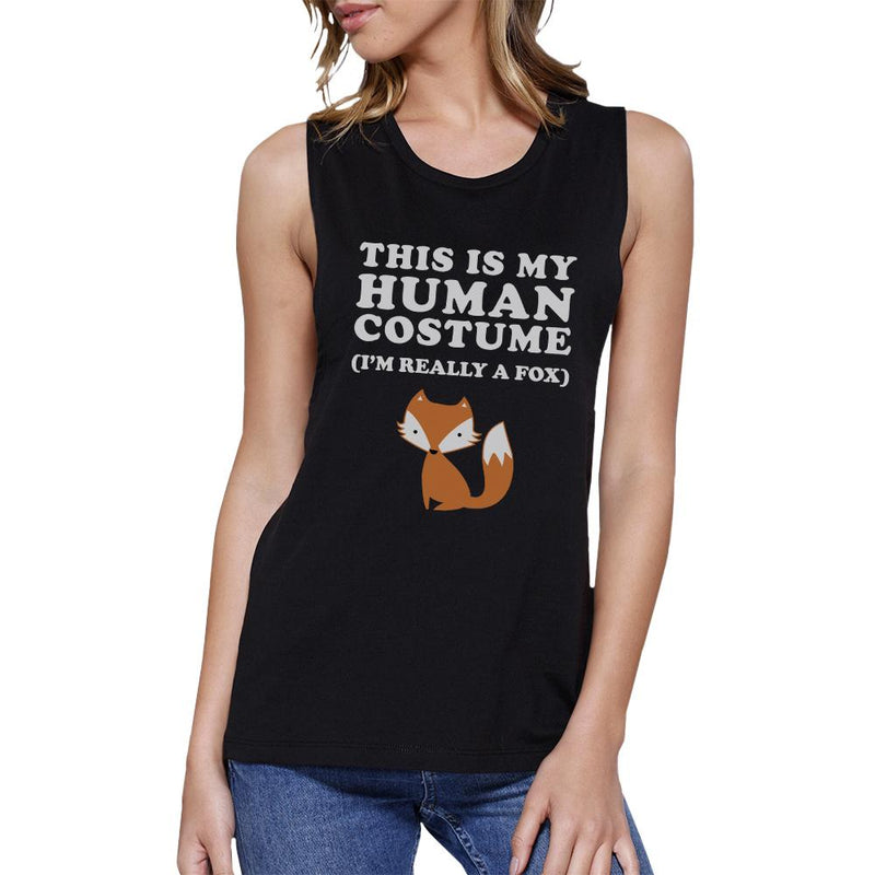 This Is My Human Costume Fox Womens Black Muscle Top