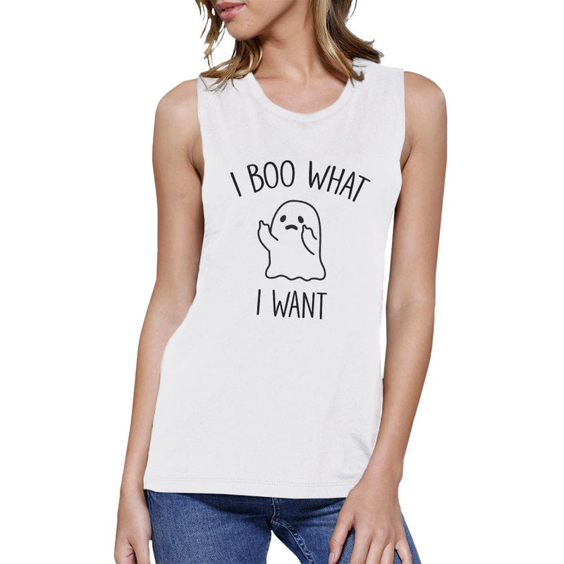 I Boo What I Want Ghost Womens White Muscle Top