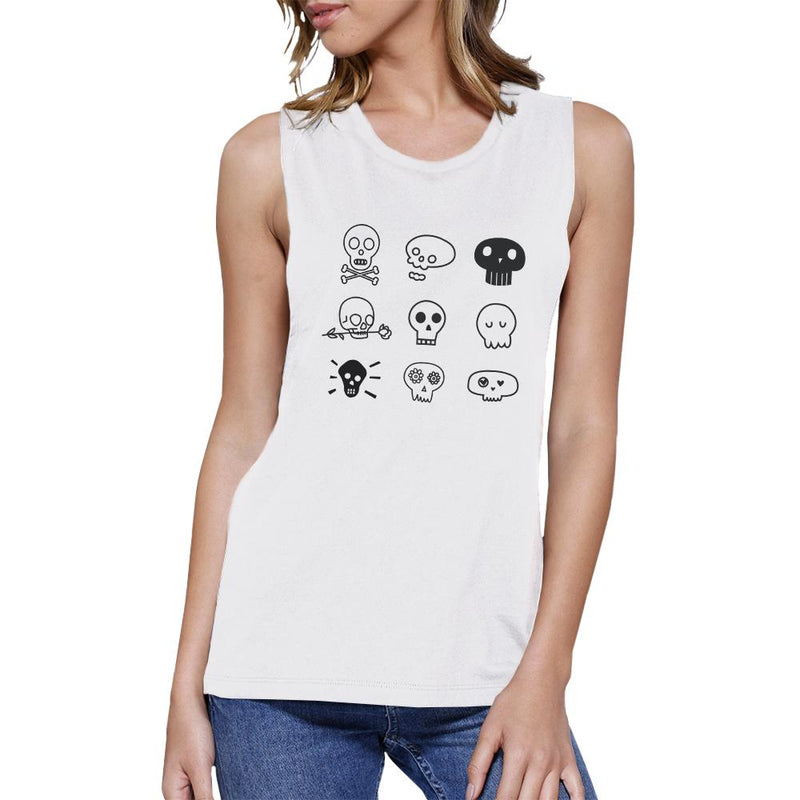 Skulls Womens White Muscle Top