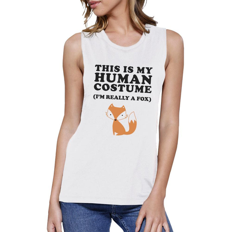 This Is My Human Costume Fox Womens White Muscle Top