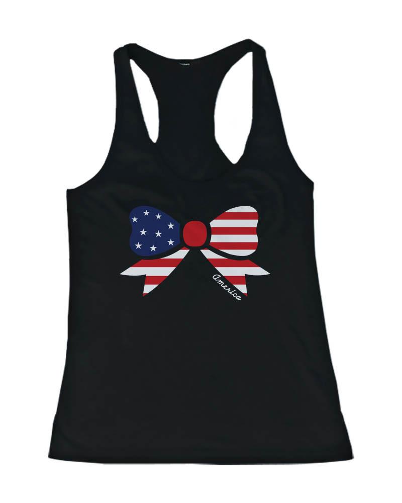 Women's Graphic Design Tank Top - American Flag Ribbon Design