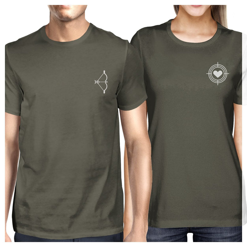 Bow And Arrow To Heart Target Matching Couple Dark Grey Shirts