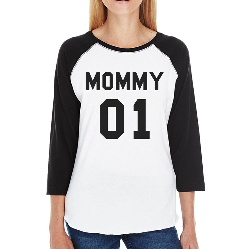 Daddy01 Mommy01 Kid01 Baby01 Pet01 Womens Black And White Baseball Shirt