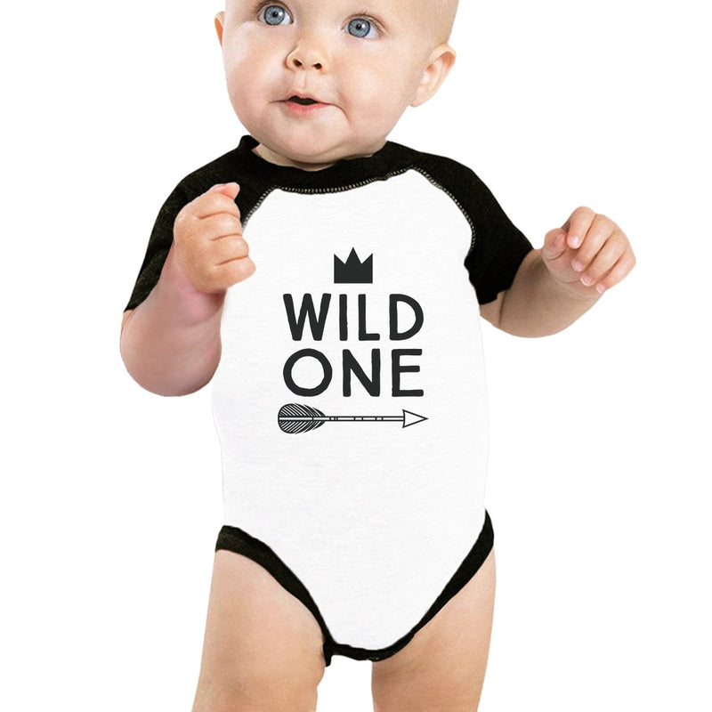 Wild One Feather Baby Black And White BaseBall Shirt