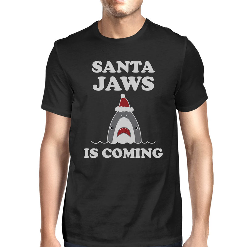 Santa Jaws Is Coming Mens Black Shirt