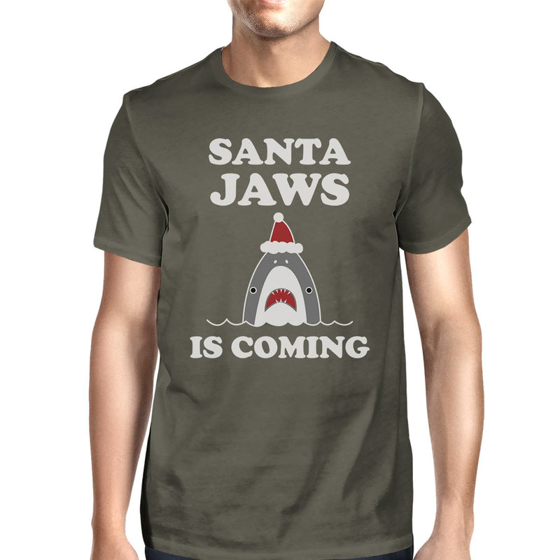 Santa Jaws Is Coming Mens Dark Grey Shirt