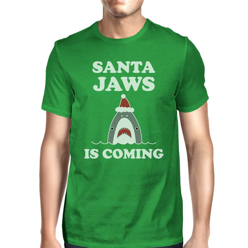 Santa Jaws Is Coming Mens Green Shirt