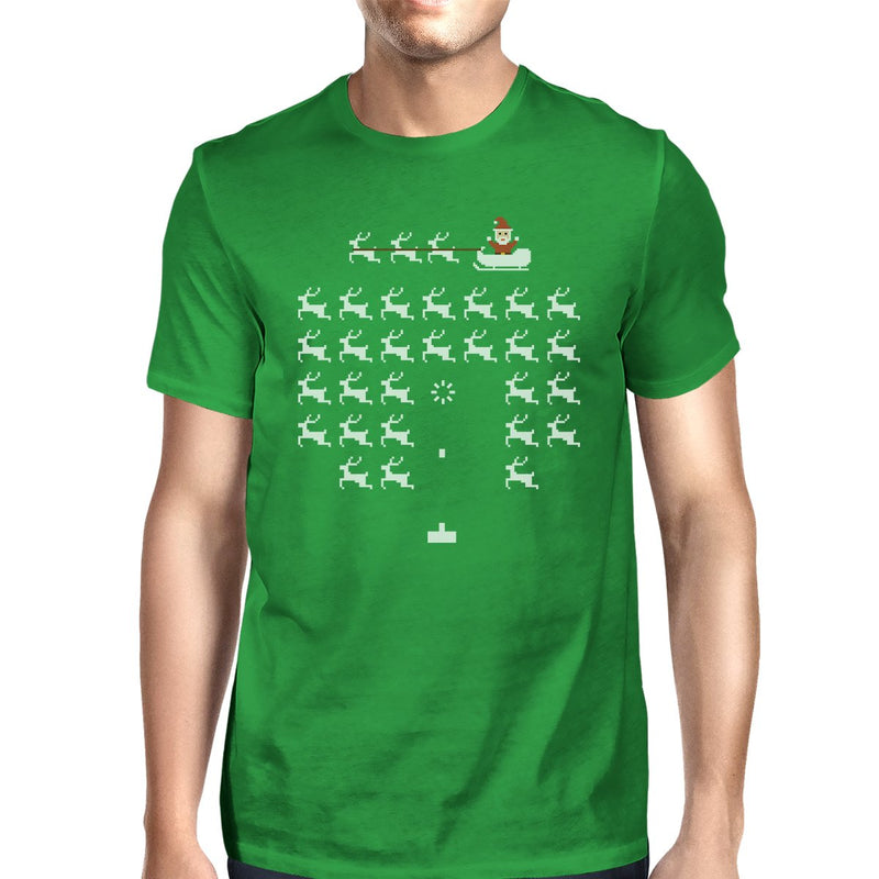 Pixel Game Santa And Rudolph Mens Green Shirt