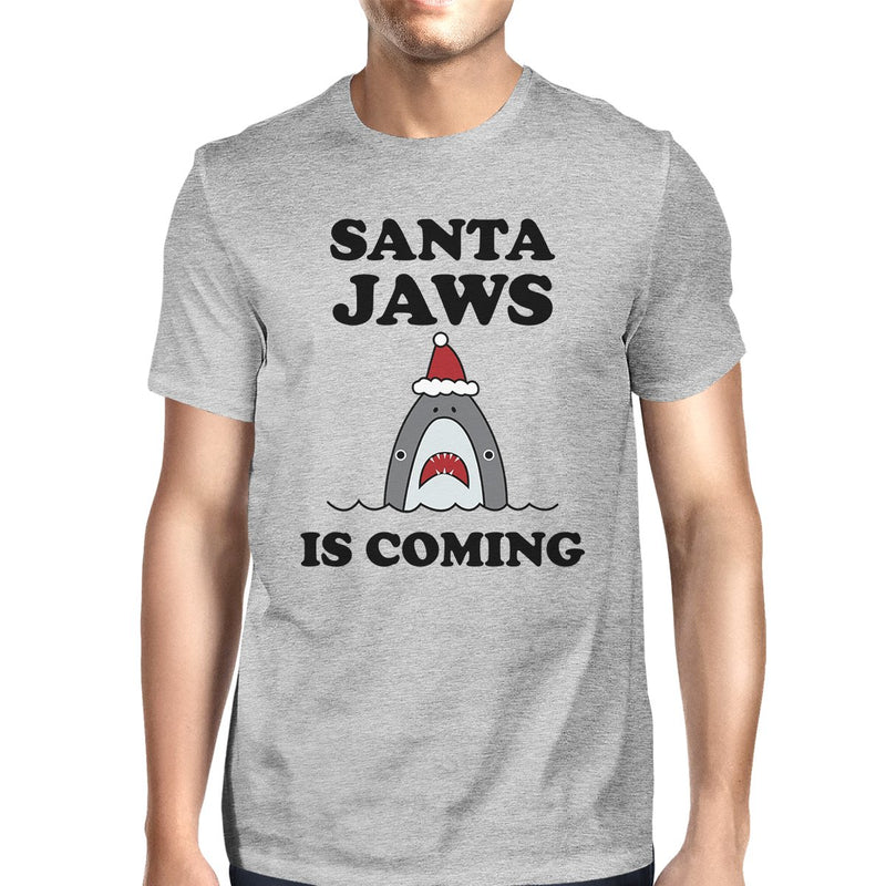 Santa Jaws Is Coming Mens Grey Shirt