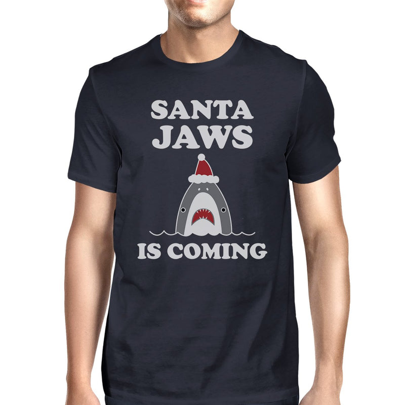 Santa Jaws Is Coming Mens Navy Shirt