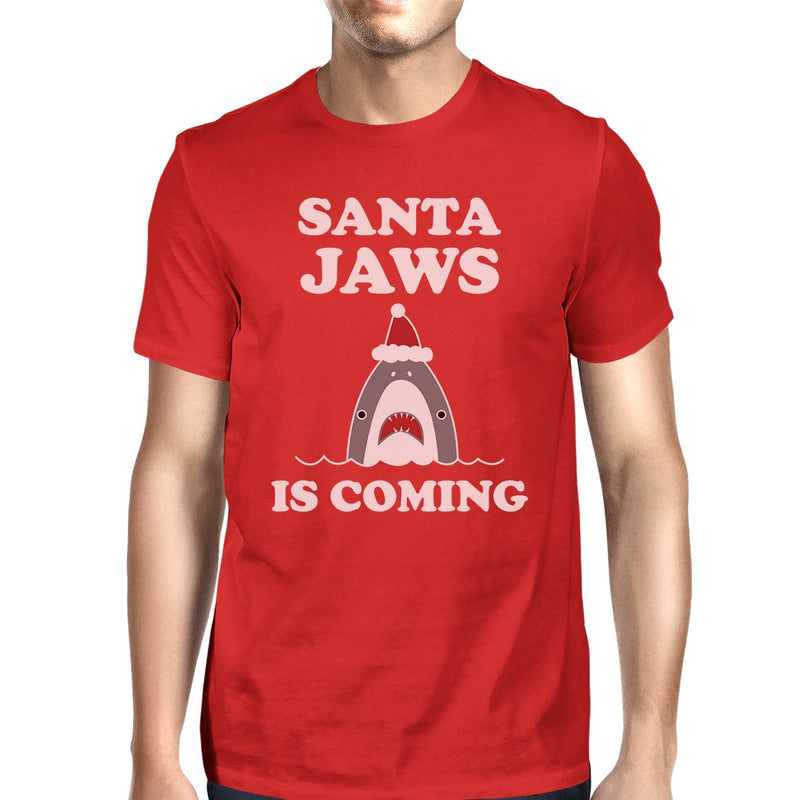 Santa Jaws Is Coming Mens Red Shirt