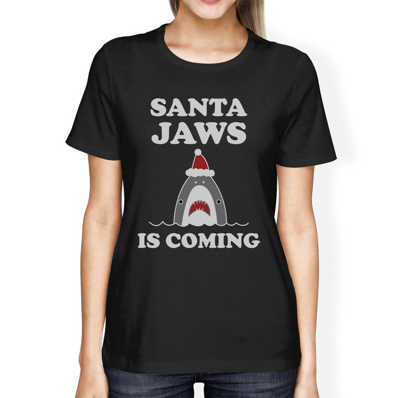 Santa Jaws Is Coming Womens Black Shirt