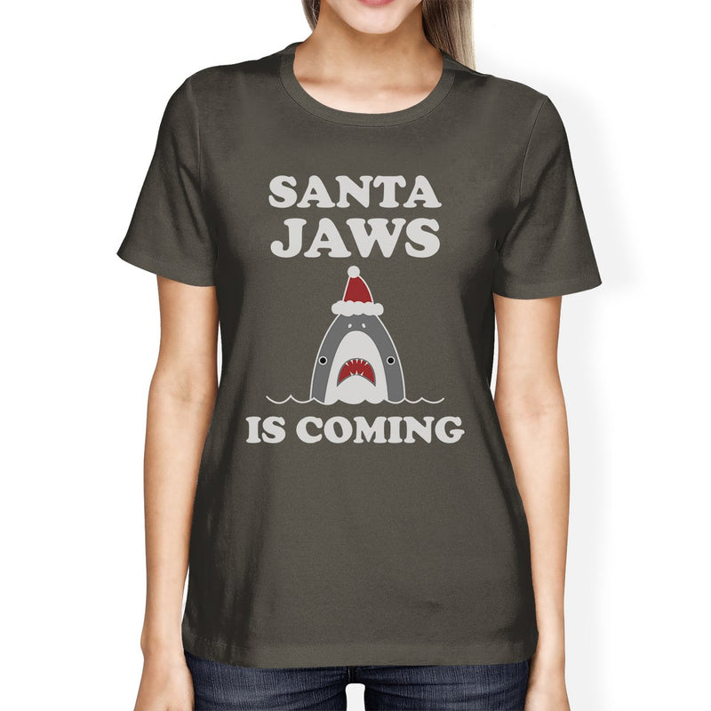 Santa Jaws Is Coming Womens Dark Grey Shirt
