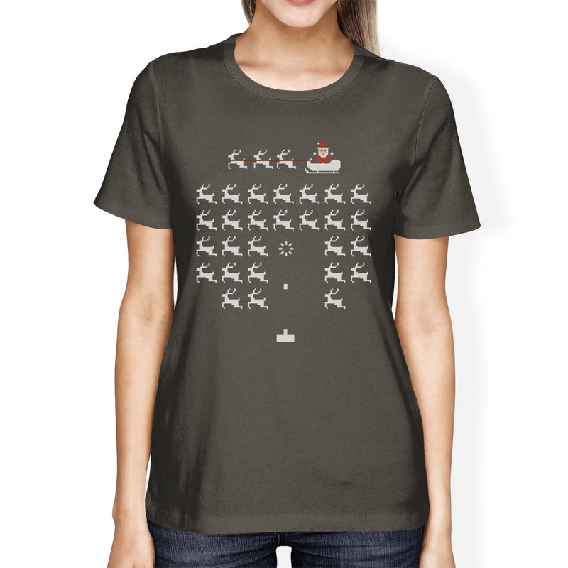 Pixel Game Santa And Rudolph Womens Dark Grey Shirt