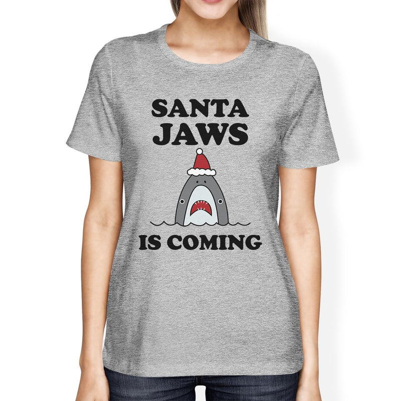Santa Jaws Is Coming Womens Grey Shirt