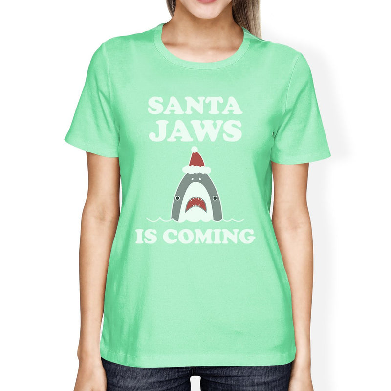 Santa Jaws Is Coming Womens Mint Shirt