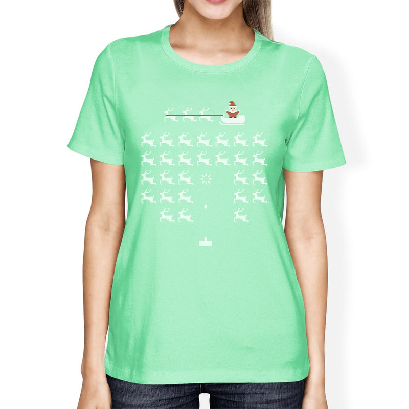 Pixel Game Santa And Rudolph Womens Mint Shirt